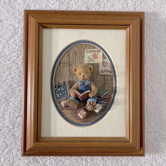 Vintage Cherison Hand Crafted Hand Painted Framed 3D Teddy Bear Wall Art - Picture 13 of 13
